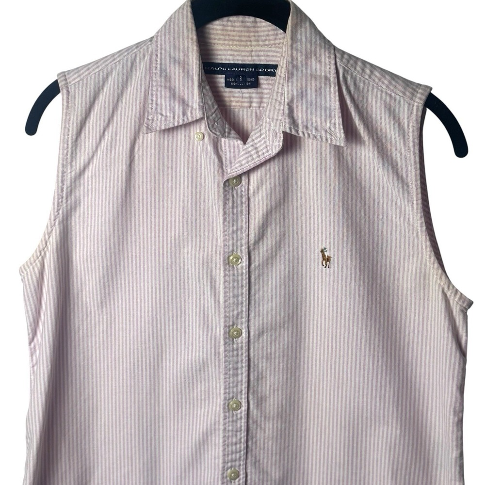 Ralph Lauren Sport 100% Cotton Flesh Pony Pink White Stripe Tank Top Rodeo 6 - Picture 3 of 12